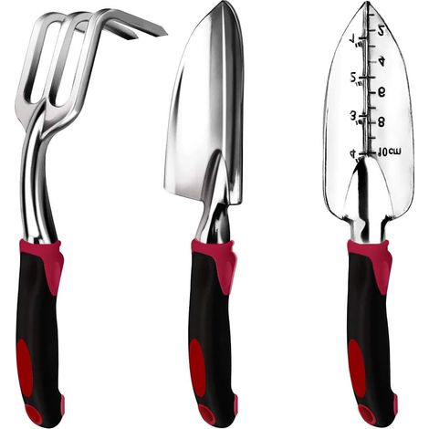 Ensemble cadeau de jardinage de 3 outils à main en acier inoxydable comprenant une bêche et un cultivateur.
