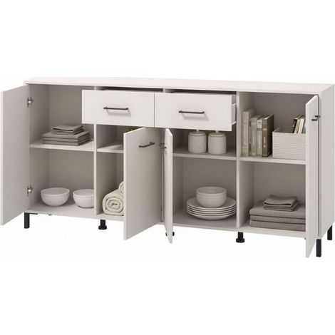 Credenza Grondona, Madia 2 Cassetti, 4 Ripiani, Apertura Battente, Scorrevole, 183x40x90h cm Bianco Crema
