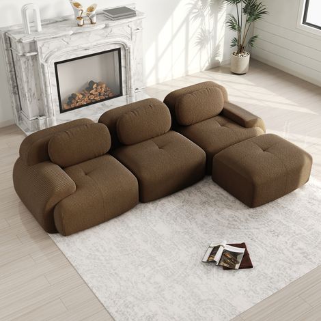 Canapé d’angle modulable 298x178x75 cm marron en velours côtelé, sans montage (1/5)