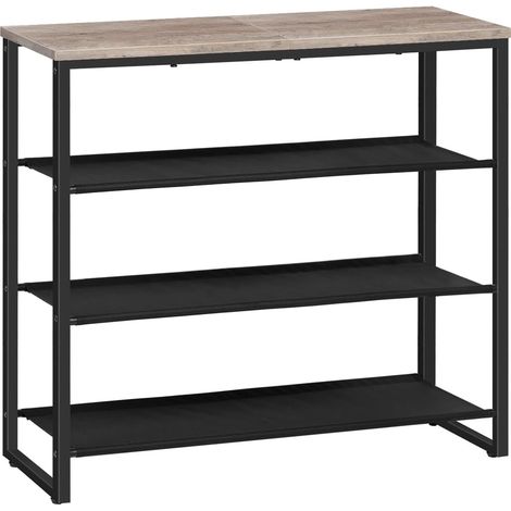 Étagère à Chaussures, Porte-Chaussures Industriel à 4 Niveaux avec 3 étages en Tissu Oxford et 1 étage en Panneau, Contient 12-16 Paires, pour entrée, Couloir, Gris Patiné (1/5)