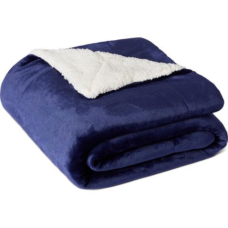 Couverture Jeté de Canapé Réversible en Sherpa, 127 x 152 cm, Bleu Marine (1/5)