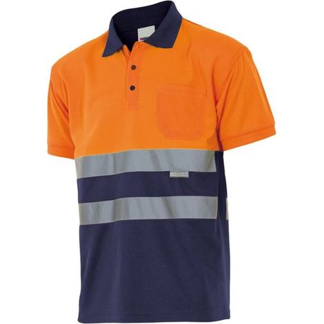 Polo alta visibilità VELILLA a maniche corte bicolore Arancione / Marina L