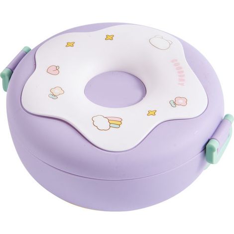 Runde Donut-Bento-Box mit Deckel, Gabel und Löffel, beheizbarer Lunchbehälter für Büro und Schule, Lila (1/5)