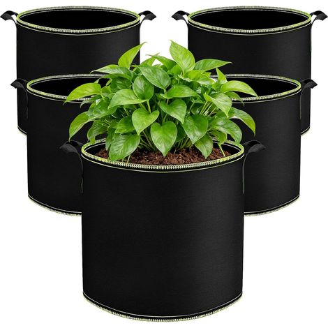 12L Sac de Culture, 5 Pièces Sac de Plantation Non Tissé, Sacs à Plantes avec Poignée, Réutilisable, pour Tomates, Carottes, Fraises, Pommes de Terre, Légumes, Fleurs (12L) (1/5)
