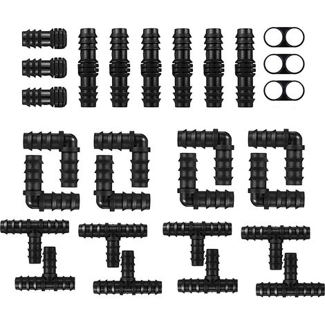 Lot de 100 raccords de connecteurs d'irrigation goutte à goutte pour tubes de 1,27 cm, y compris 30 tés, 30 raccords, 20 coudes (1/4)