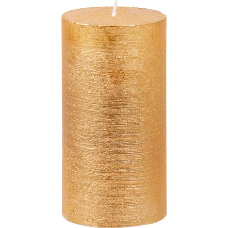 Kerze MagicHome Weihnachten, 6,9x13 cm, zylindrisch, golden, Metallic-Effekt