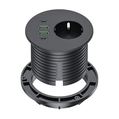 Multiprise encastrable avec port USB-C 65 W, multiprise de bureau équipée d'une prise Schuko, de deux ports USB-A, de deux ports USB-C et d'un câble d'alimentation de 2 m, pour une découpe de table de (1/5)