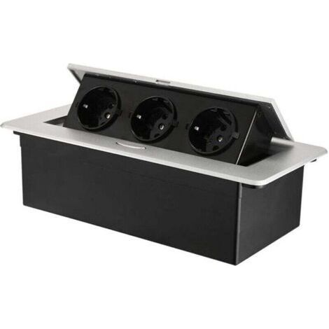 Prise encastrable escamotable avec 3 prises pour plan de travail, comme prise de table ou prise au sol pour la cuisine, le bureau, l\'agencement peu encombrant des emplacements (1/4)