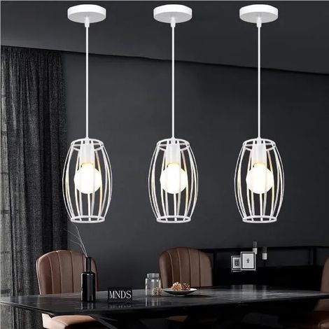 3PCS Moderne Suspension Luminaire Industrielle Blanc E27 Lustre Plafonnier en Cage Style Edison pour Salon Chambre (1/4)