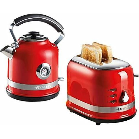 Ariete ARPK30 Moderna Cordless Kettle and 2 Slice Toaster Set, Stainless Steel Body, Red