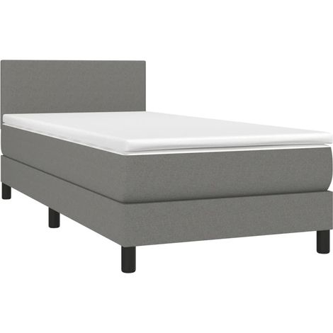 Struttura letto LED con testiera materasso a molle 90x200 cm tessuto grigio scuro TDL0209366