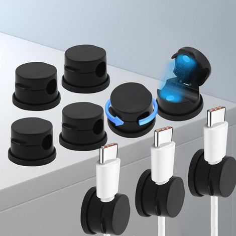 Lot de 9 Pcs Organisateur Câble Magnetique, Range Cable Bureau, Organisateur de Câble avec Auto-adhésifs, Support de câbles pour Table de Nuit (Noir) (1/5)
