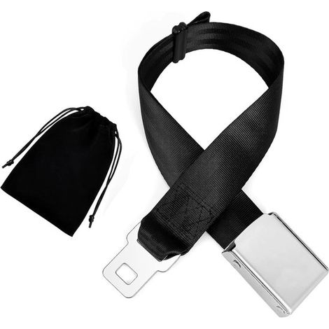Cinturones de seguridad, 80 cm, Universal, Cómodo extensor de cinturón de seguridad para avión, Viajes seguros, Personas obesas, Negro (1/5)