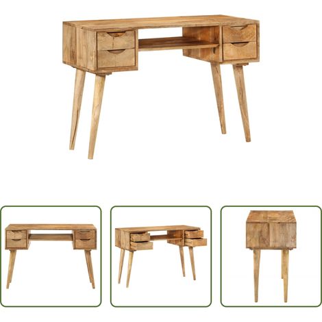 Tiroirs - Bureau avec tiroirs 110x47x76 cm bois de manguier solide (1/5)