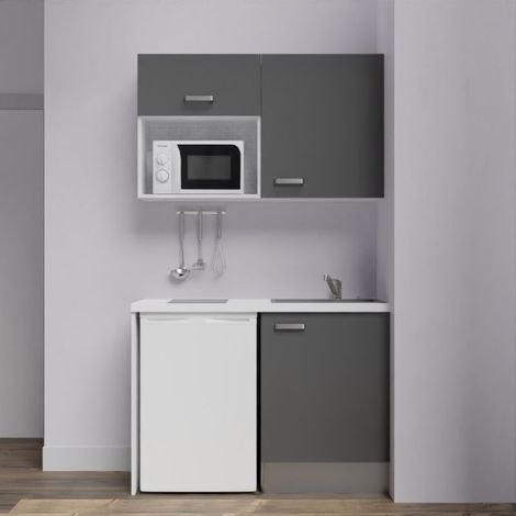 Kitchenette K07L-PT - 120 cm avec plan de travail et évier, emplacements frigo et micro-ondes (1/4)