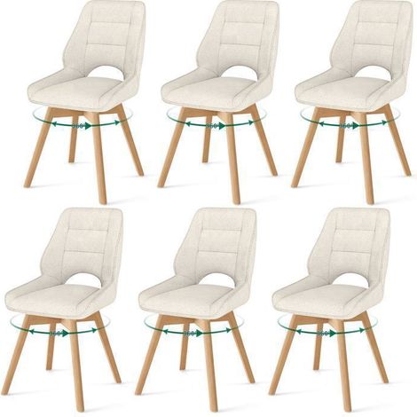 WAFTING Lot de 6 Chaises de Salle à Manger Pivotante, Chaise de Cuisine Scandinave, Pieds en bois massif, Beige