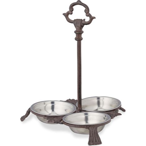 Set di 3 ciotole antiche con manico per animali design rustico 37 x 31,5 x 30 cm in ghisa marrone 130007674