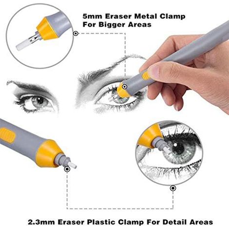 Gomme électrique, à piles, rotative et automatique pour crayons, idéale pour les artistes, le croquis, la peinture et le dessin, grise. (1/5)