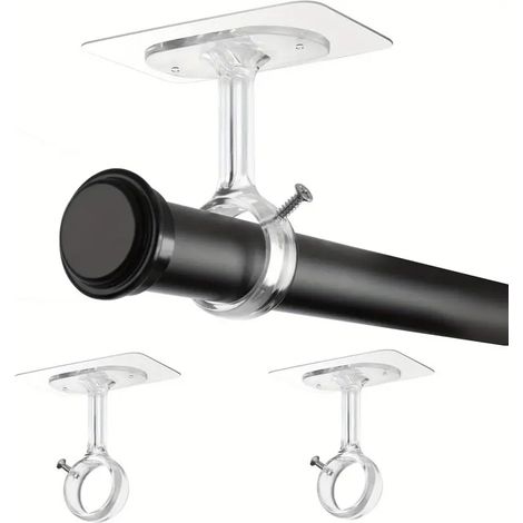 2Stk Deckenhalterung Gardinenstange Selbstklebend ohne Bohren, Verstellbare Halter Ø3cm, Einfache Montage für Schlafzimmer Schrank Wohnzimmer Küche (1/5)