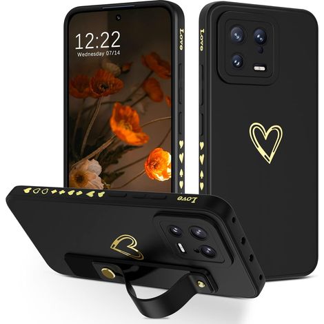 CARCASA TRASERA PARA XIAOMI 13 5G NEGRA DORADA DURADERA + SOPORTE (1/5)