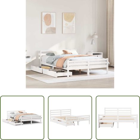 vidaXL Tiroir sous lit - Cadre de lit sans matelas blanc 150x200 cm bois de pin massif (1/5)