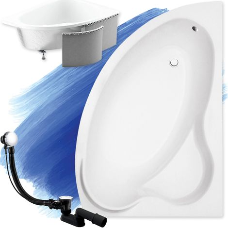 Baignoire Bain d'angle 140x90 Droite avec des panneaux en polystyrène, Siphon de bain et pieds (support) - Set 4en1 - Fabriqué en UE - BADLAND ADA