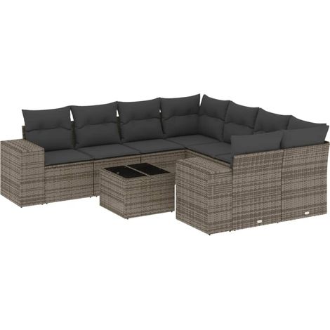 Maison Exclusive - 9-tlg. Garten-Sofagarnitur mit Kissen Grau Pol (1/3)