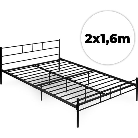 Metal Bed Frame 160x200 cm with Slatted Base, Black (1/5)