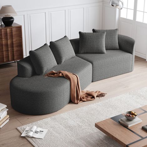 Divano angolare a 4 posti con 4 cuscini, design modulare, divano per camera da letto/soggiorno, rivestimento in ciniglia - Bracciolo destro, Grigio scuro