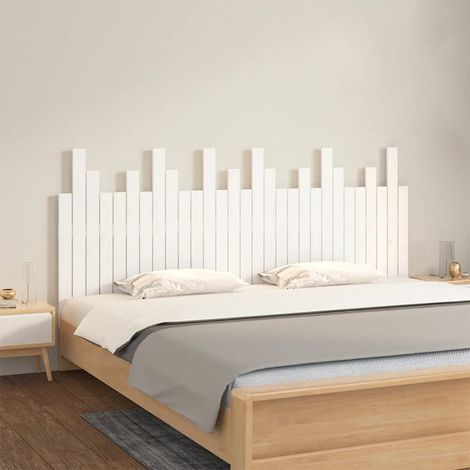 Tête de lit murale pour lit double, Cadre de lit, Tableau décoratif de chevet Blanc 185x3x80 cm Bois massif de pin CDE53266 (1/5)