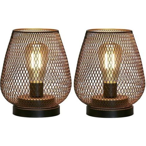 Ensemble de 2 lampes de chevet en métal noir – Design cage vintage – Éclairage LED blanc chaud – Pour intérieur et extérieur (1/5)