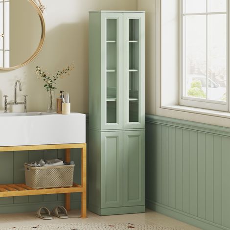 Meuble de Salle de Bain 6 niveaux, Meuble de Rangement avec 4 Portes à Fermeture Douce et Étagères Réglables, Vert (1/5)