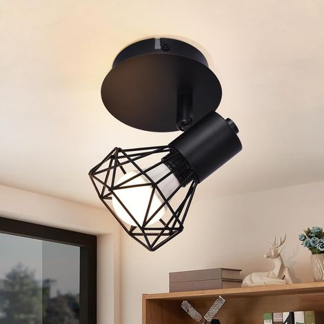 GBLY Faretto da soffitto nero in stile retrò con 1 lampada E14 regolabile per cucina, camera da letto, soggiorno, studio, ecc. Regolabile a 350°. Potenza massima 40W.