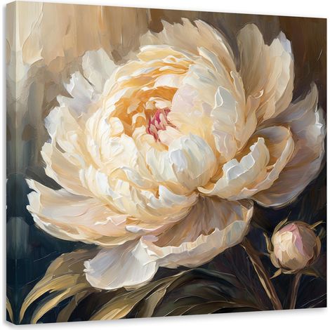 Tableau déco Pivoine peinte beige 30x30 (1/5)