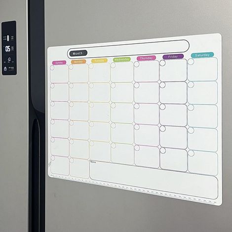 43 x 33 cm Calendrier mensuel effaçable à sec pour réfrigérateur — Tableau blanc magnétique avec grand espace d'écriture de résistant aux taches résine Reus (1/5)