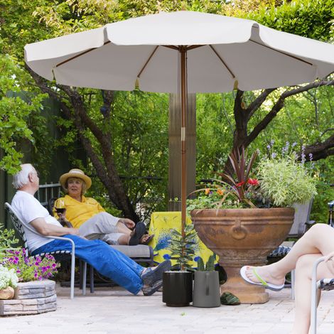 Parasol jardin double auvent bois bambou polyester Ø325x250cm, crème