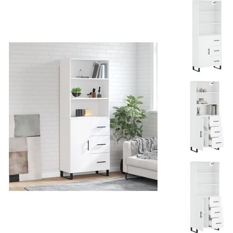 Highboard Weiß 69,5x34x180 cm Holzwerkstoff - Sideboard - Hochschrank - Wohnraumgestaltung - Aufbewahrungslösung - Weißer Schrank (1/5)