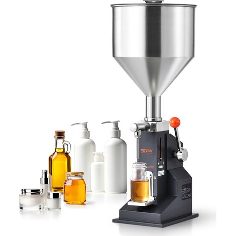 VEVOR 5–50 ml Abfüllmaschine Manuell Flüssigkeitsabfüllmaschine aus lebensmittelechtem Edelstahl 304 Silikon PTFE Filling Machine Inkl. zwei Düsen 4 mm / 8 mm ideal zum Abfüllen von Honig Öl Essenz (1/5)