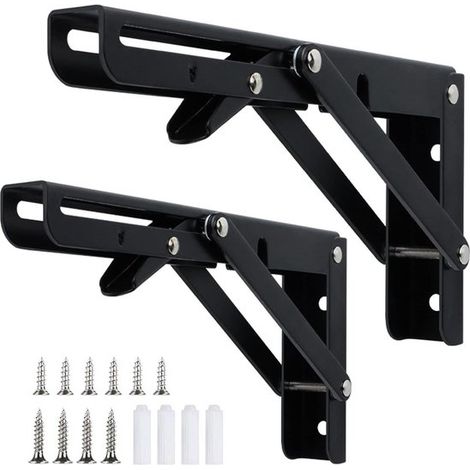 2 Stück Equerre Rabattable Murale Black Stainless Steel Equerre Rabattable Murale Étagère Murale Pliante peu Encombrante Tablette Rabattable Supp (1/5)