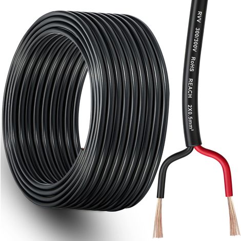 Câble pour Remorque 2 Fils 0,5mm², Faisceau Remorque 2 Broches 12V/24V, Câble de Véhicule 20M pour Auto Camion Bateau Tracteur Agricole Industriel, PVC Souple Rond Cable en Cuivre (1/5)