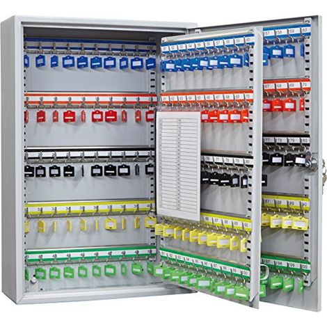 Arregui PL200 Cassetta Portachiavi con Ganci Regolabili Cassetta di Sicurezza per 200 Chiavi da Muro Appendichiavi da Parete Portachiavi Inclusi Armadietto per Chiavi 55x38x14 cm grigio (1/3)