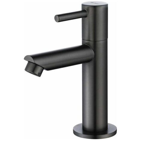 Robinet simple de lavabo eau froide gris – Laiton résistant aux rayures – Installation mono-trou – Hauteur 142.5mm sous bec 78mm (1/5)