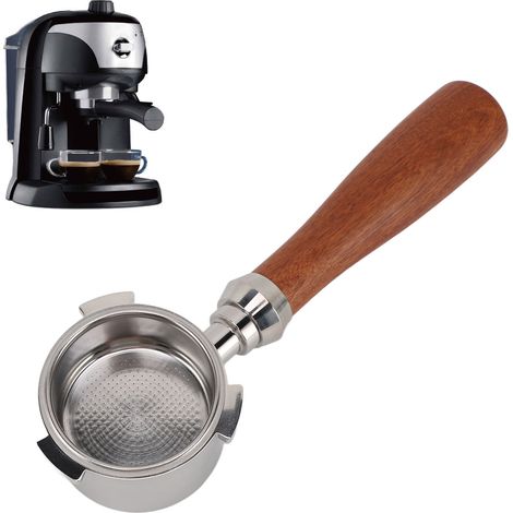 Convient pour la machine à expresso à trois poignées Delonghi, poignée en bois massif, poignée à café à trois poignées en acier inoxydable, poignée sans fond Delonghi, 51 mm. (1/5)