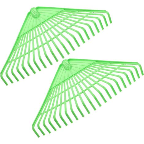 Râteau de Jardinage en Plastique Vert 21 Dents, Lot de 2 Pp, Espacement Fin des Dents, pour Désherbage et Ramassage des Feuilles, Outil à Main Extérieur (1/5)