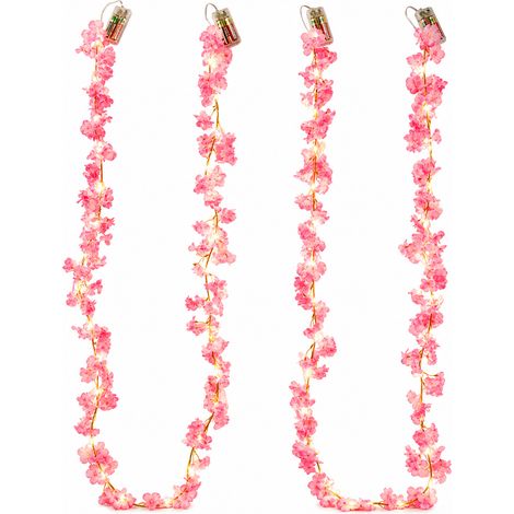 Guirlande Lumineuse LED Fleurs de Cerisier Roses, 50 LED à Piles, Décoration Chambre et Extérieur Imperméable (1/5)