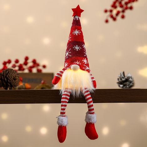 Décoration de Noël « Vieil homme sans visage » : figurine à suspendre avec chapeau en forme d'étoile à cinq branches, lumineuse et avec des jambes articulées, cadeau décoratif (1/3)