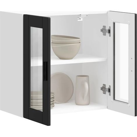 Armoire murale de cuisine avec porte en verre-Armoire suspendue de rangement Porto noir 545965 (1/5)