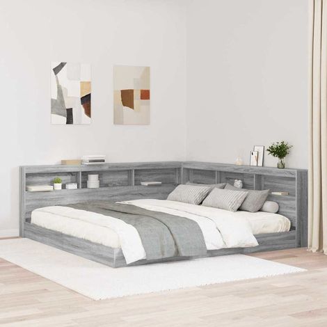 Tête de lit avec étagère-Panneau de lit avec rangement Sonoma gris 180 cm Bois d'ingénierie 825488 (1/5)