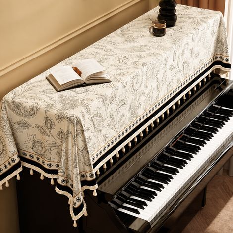 Housse de dessus de piano 20080cm couverture Au large avec franges blanc cassé, protection anti-poussière 150 g – Livraison gratuite