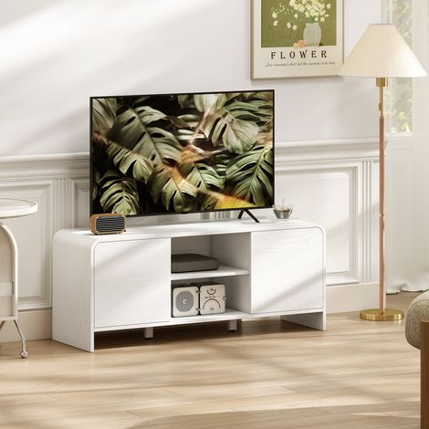 Meuble TV pour téléviseurs jusqu'à 55 pouces, 2 portes, 2 compartiments, étagère réglable, 110 x 35 x 45 cm, blanc (1/5)